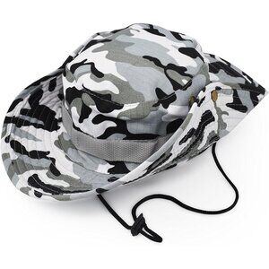 Unisex Urban Camouflage 100% Polyester Wide Brim Boonie With Chin Strap Bush Hat